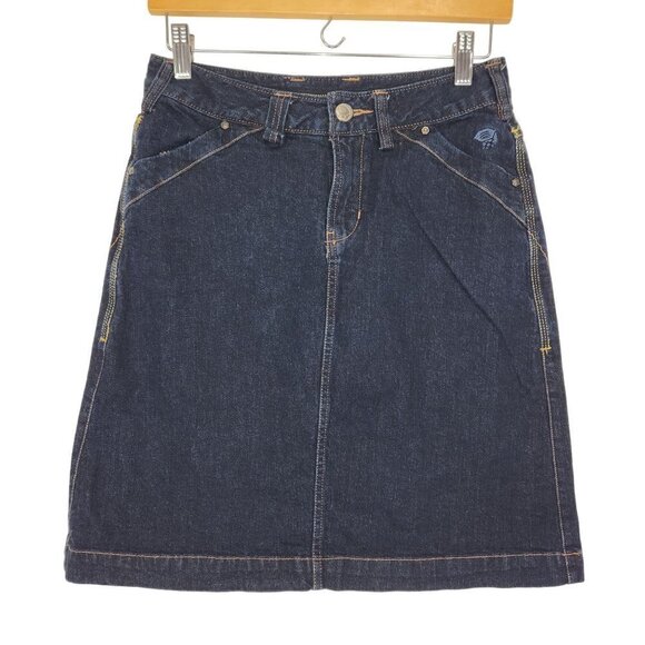 2/$30 Mountain Hardwear Denim Skirt 4 Dark Wash Organic Cotton Stretch - Picture 1 of 6
